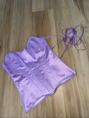 Lavender Satin Lace-Up Corset Top